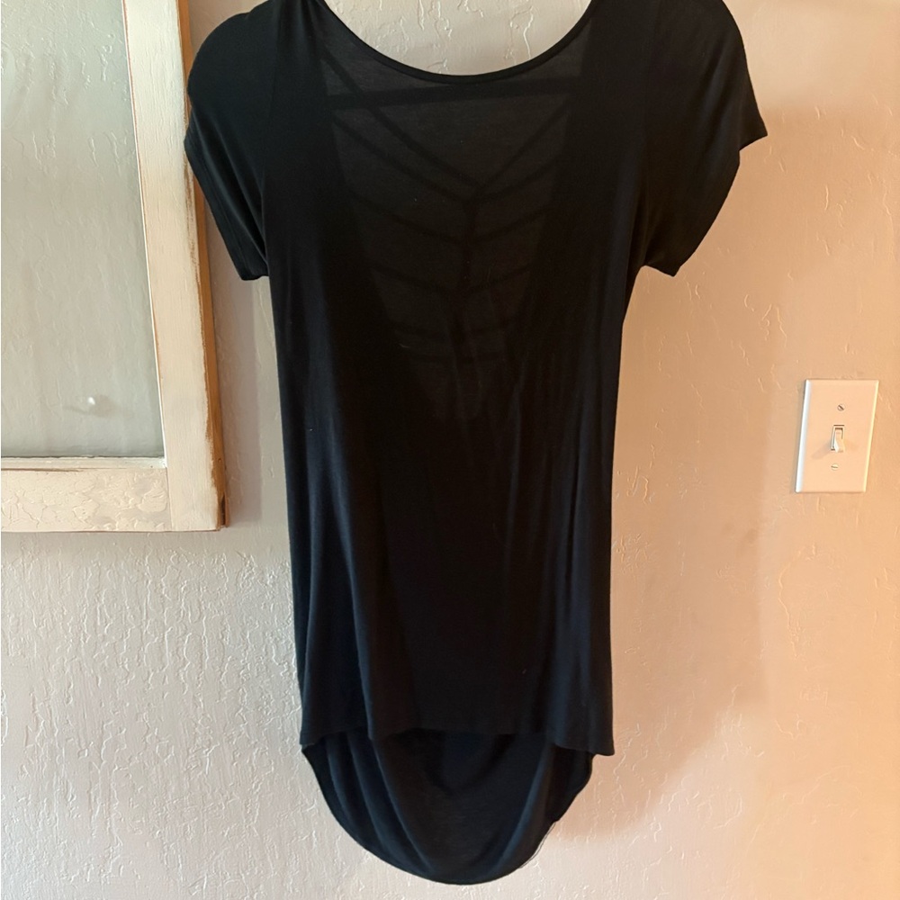 Black Asymmetrical Short Sleeve T-Shirt with Cut Out